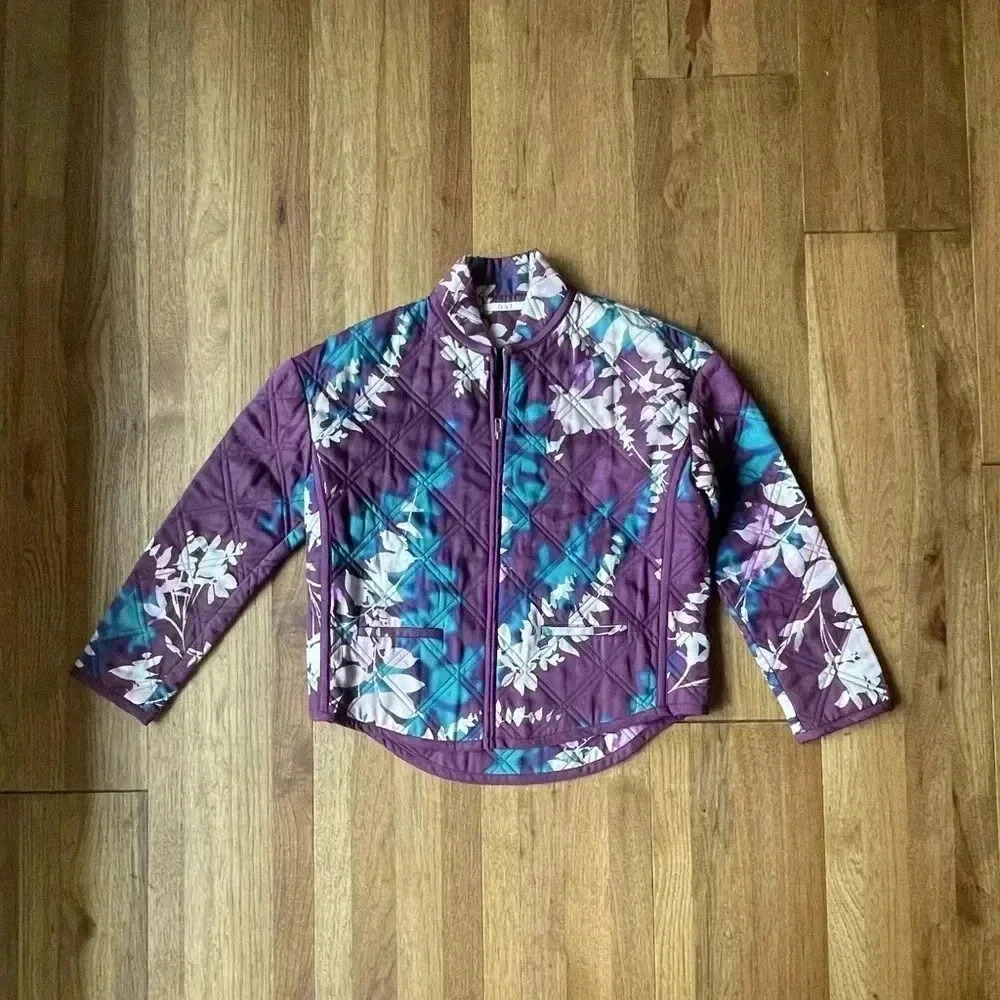 OST Quilted Purple Floral Women’s Zip Front Jacket Sz‎ S Boho Cottage Farm